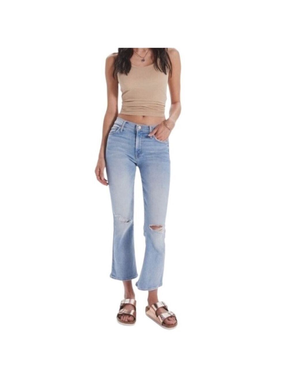 MOTHER The Outsider Ankle Chew cropped distressed jeans in Poisoned Petals 27